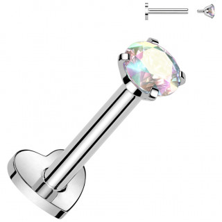 Piercing labret d'oreille Titane � coeur et Zirconium Aurore Bor�ale (h�lix, flat, lobe...)