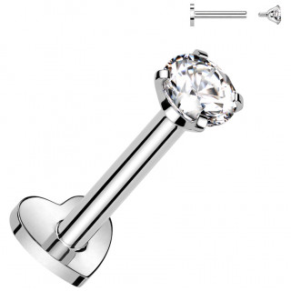 Piercing labret d'oreille Titane � coeur et Zirconium (h�lix, flat, lobe...)