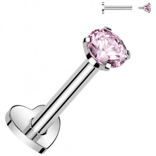 Piercing labret d'oreille Titane � coeur et Zirconium Rose (h�lix, flat, lobe...)
