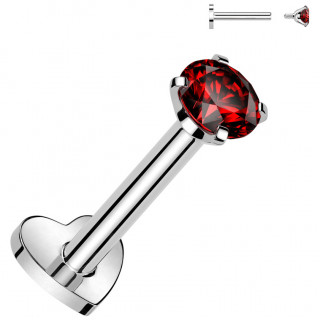Piercing labret d'oreille Titane � coeur et Zirconium Rouge (h�lix, flat, lobe...)
