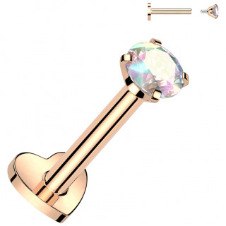 Piercing labret d'oreille Titane cuivr� � coeur et Zirconium Aurore bor�ale (h�lix, flat, lobe...)