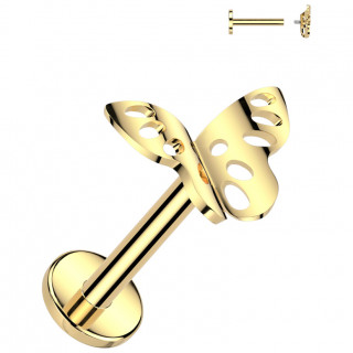 Piercing labret papillon dentelle Titane dor� (l�vre et oreille)