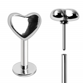 Piercing labret Push-in Coeur acier (l�vre, tragus, h�lix, flat...)