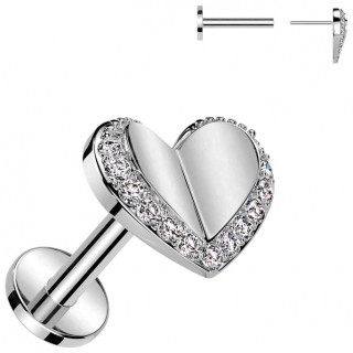 Piercing labret push-in coeur bord� de zirconiums (l�vre, tragus, h�lix...)
