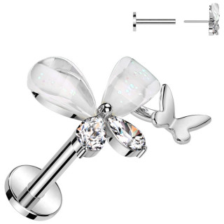 Piercing labret push-in double papillon fantaisie (l�vre, tragus, h�lix...)