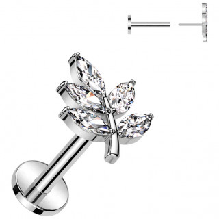 Piercing labret push-in � feuille de zirconiums (l�vre, lobe, h�lix...)