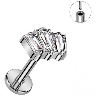 Piercing labret Push-in � zirconiums rectangulaires en Titane