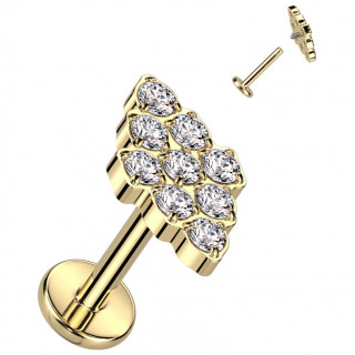 Piercing labret Ruche d'abeilles en Titane dor� � filetage interne (l�vre, tragus, h�lix...)