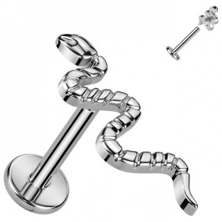 Piercing labret serpent Titane � filetage interne (l�vre, tragus, h�lix...)