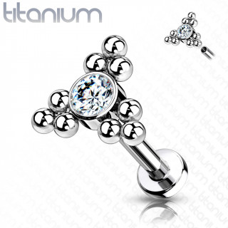 Piercing labret Titane � triangles perl�s et stass (filetage interne) - Clair