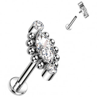Piercing labret Titane amande zirconium perl�e  (l�vre, tragus, h�lix...)