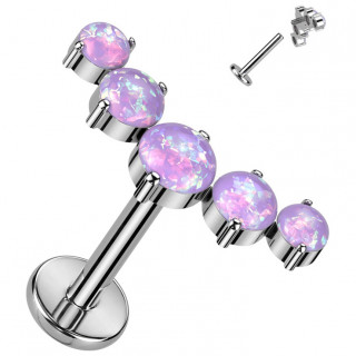 Piercing labret Titane � Arc d'opales asym�triques violettes (h�lix, l�vre...)