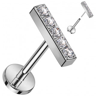 Piercing labret Titane � barre de zirconiums clairs