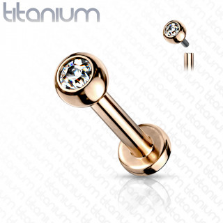 Piercing labret Titane boule strass � filetage interne - Cuivr�