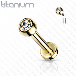 Piercing labret Titane boule strass � filetage interne - Dor�