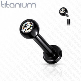 Piercing labret Titane boule strass � filetage interne - Noir