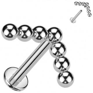 Piercing labret Titane � chevron (fl�che) de 7 perles asym�tiques (filetage interne)