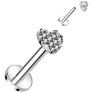 Piercing labret Titane � coeur alv�ol� (tragus, h�lix, l�vre...)
