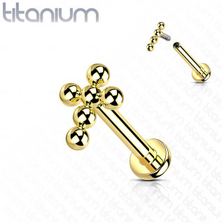 Piercing labret Titane � croix de perles Dor�e (l�vre, h�lix...)