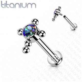 Piercing labret Titane � croix de perles et zirconium - Vitrail Medium (l�vre, h�lix...)