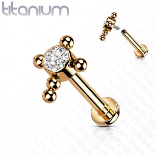 Piercing labret Titane Cuivr� � croix de perles et zirconium (l�vre, h�lix...)