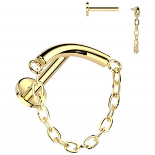 Piercing labret Titane dor� � arc et cha�ne (l�vre, h�lix, flat...)