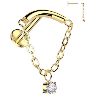 Piercing labret Titane dor� � arc et cha�ne � zirconium (l�vre, h�lix, lobe...)