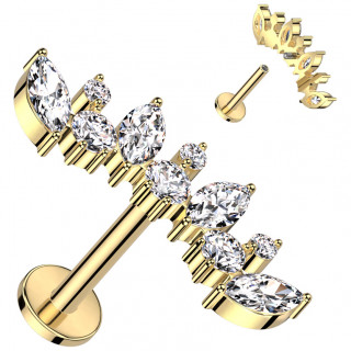 Piercing labret Titane dor� arc style couronne de zirconiums (h�lix, lobe, l�vre...)