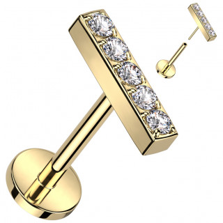 Piercing labret Titane dor� � barre de zirconiums clairs