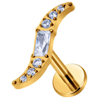 Piercing labret Titane dor� boomerang �l�gant serti (l�vre ou oreille)