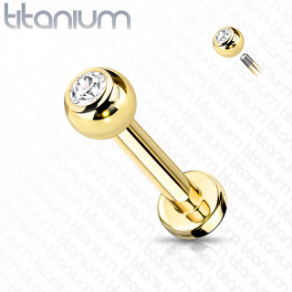 Piercing labret Titane dor� � boule strass (l�vre, tragus, helix...)