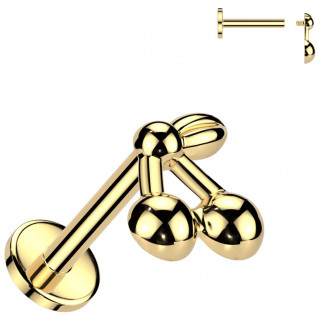 Piercing labret Titane dor� � Cerises et feuille (l�vre et oreille)