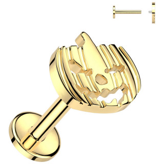 Piercing labret Titane dor� Citrouille d'Halloween (l�vre, h�lix, flat, lobe...)