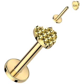 Piercing labret Titane dor� � coeur alv�ol� (tragus, h�lix, l�vre...)