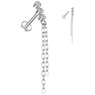 Piercing labret Titane dor� de zirconiums � double cha�ne