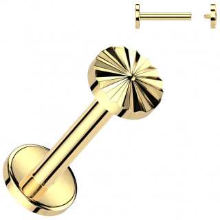 Piercing labret Titane dor� � Disque facett� de triangles (l�vre, h�lix, flat, lobe...)