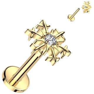Piercing labret Titane dor� � �toile des neiges sertie (l�vre, tragus, h�lix...)