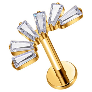 Piercing labret Titane dor� � �ventail de baguettes zirconiums (l�vre ou oreille)