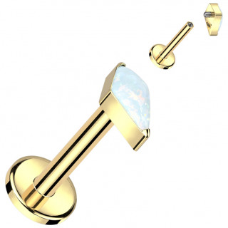Piercing labret Titane dor� � losange Opale (l�vre, tragus, h�lix, lobe...)