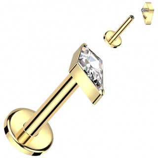 Piercing labret Titane dor� � losange Zirconium (l�vre, tragus, h�lix, lobe...)