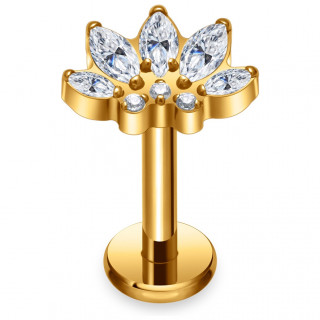 Piercing labret Titane dor� � lotus pav�e de zirconiums (h�lix, tragus, flat..)