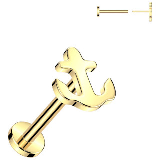 Piercing labret Titane dor� push-in Ancre de Bateau (l�vre, tragus, h�lix...)