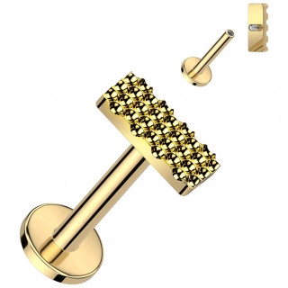 Piercing labret Titane dor� � rectangle alv�ol� (h�lix, tragus, l�vre...)