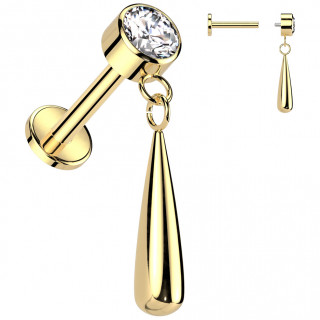 Piercing labret Titane dor� serti � fine goutte (h�lix, flat, lobe...)