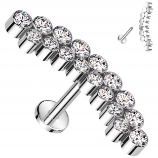 Piercing labret Titane � double ligne de zirconiums arqu�e (h�lix, flat...)