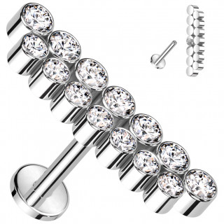 Piercing labret Titane � double ligne de zirconiums (h�lix, flat...)