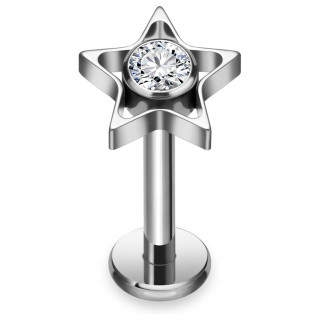 Piercing labret Titane �toile ajour�e � zirconium (l�vre, lobe, h�lix, flat...)