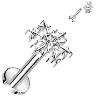 Piercing labret Titane � �toile des neiges sertie (l�vre, tragus, h�lix...)