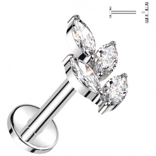 Piercing labret Titane � feuillage de zirconiums (l�vre, h�lix, tragus...)
