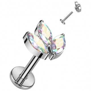 Piercing labret Titane � Feuille d'�rable zirconiums Aurore bor�ale (l�vre, tragus, h�lix...)
